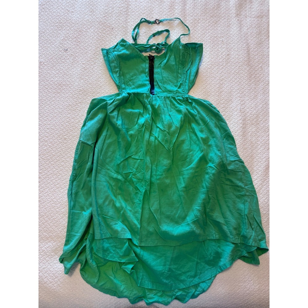 Fox Racing Green Cut Out Back Sun Dress High Low Hem Front Zip Size L